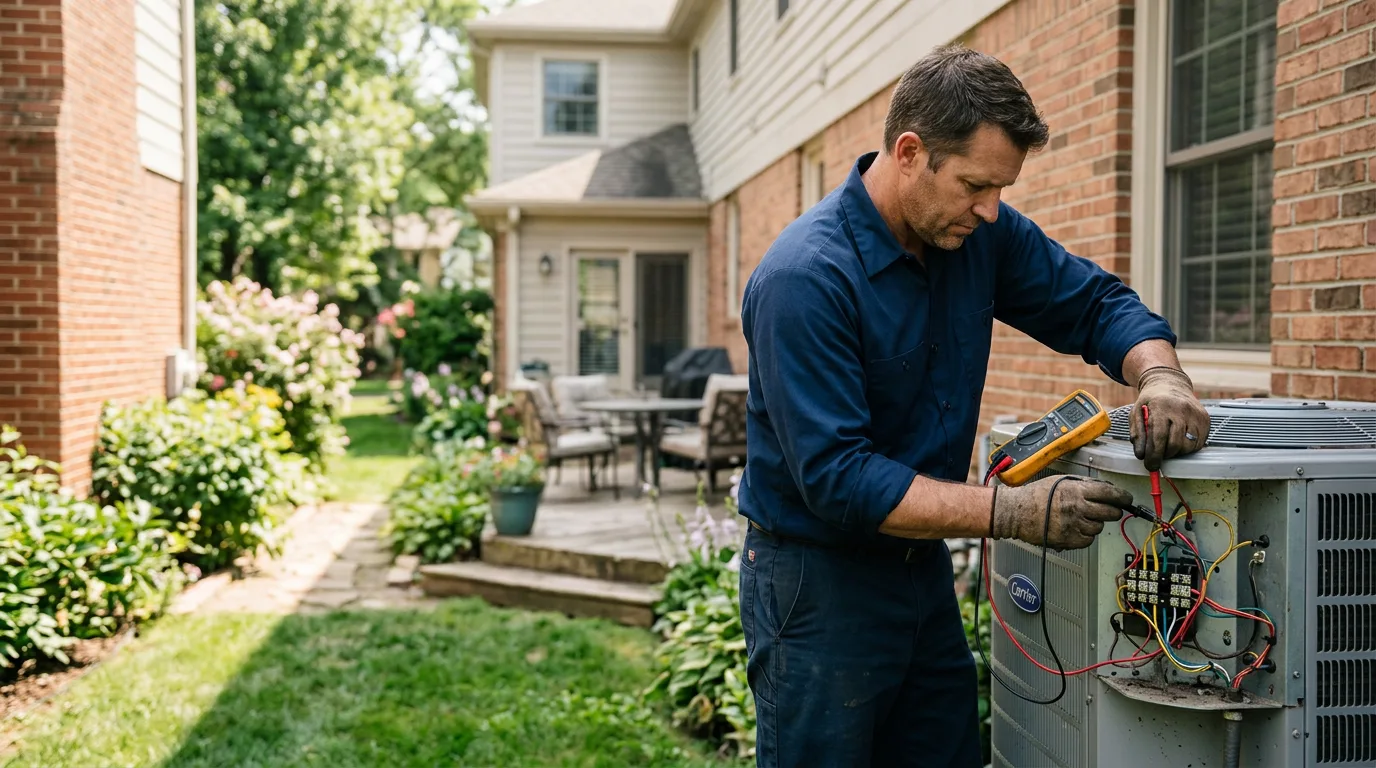 HVAC technician working in a home in Iowa
